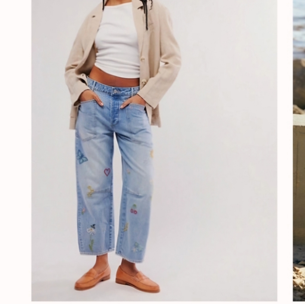 DRIFTWOOD Blue Straight Leg Jeans with Faded Distressing